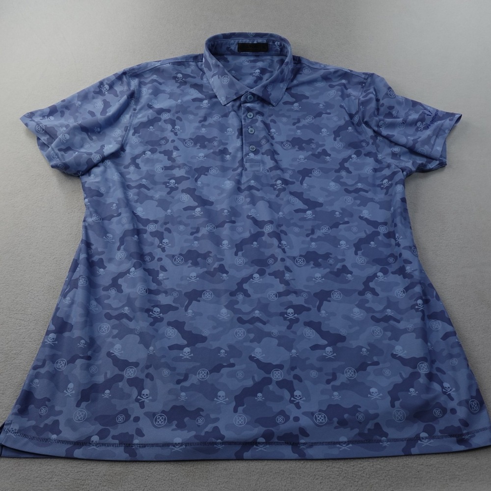 G/FORE Polo Mens XL Blue Camo Skull Golf Performance Stretch Short Sleeve